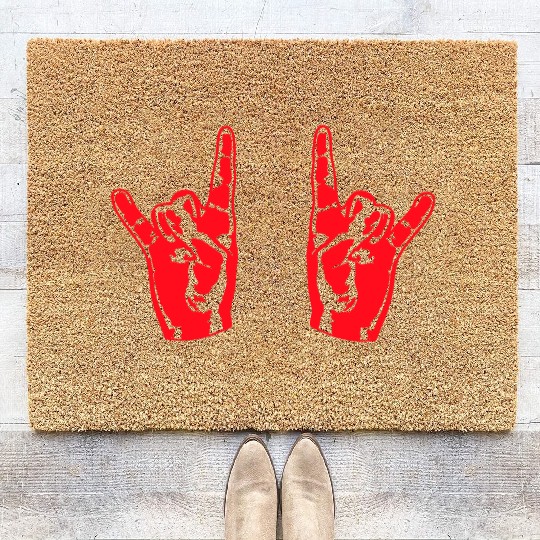 Two heavy metal hard rock horn finger hand gesture Coir Doormats