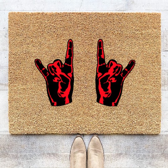 Two heavy metal hard rock horn finger hand gesture Coir Doormats
