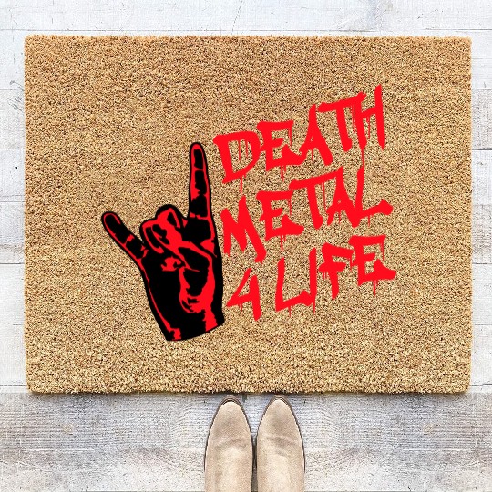 Heavy death metal 4 life hand gesture graffiti fun Coir Doormats