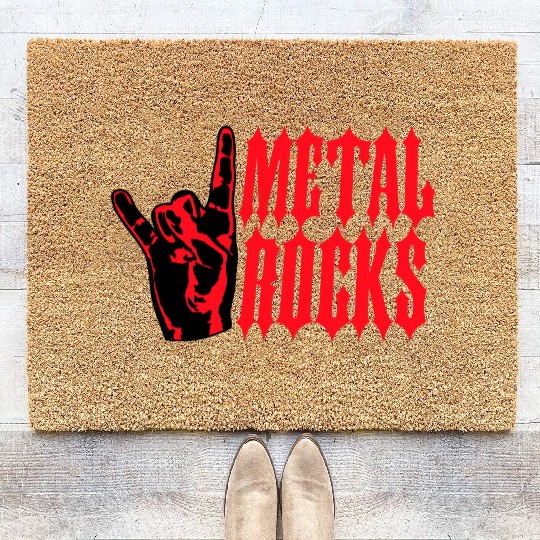 Heavy metal rocks hard rock music fun hand gesture Coir Doormats