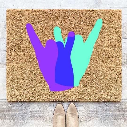 Two heavy metal hard rock horn finger hand gesture Coir Doormats