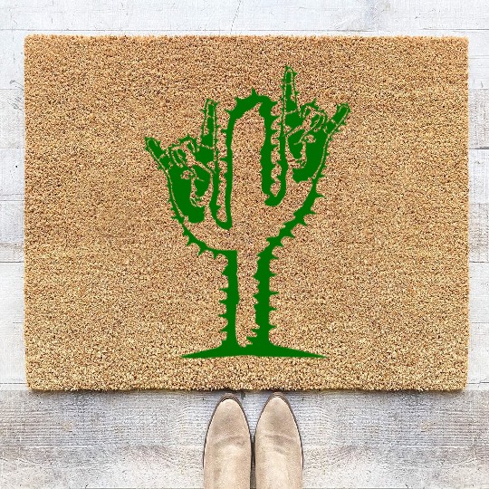 Cactus Plant Heavy Metal Hard Rock Hand Gesture Coir Doormats