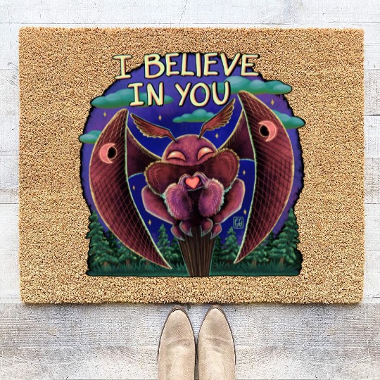 The Mothman Cryptid believe in you cute creature Coir Doormats