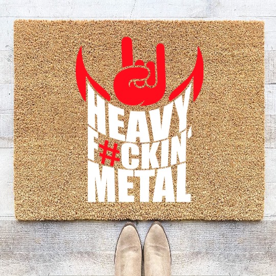 Heavy F#ckin' Metal Hard Rock Fun Music Text Quote Coir Doormats