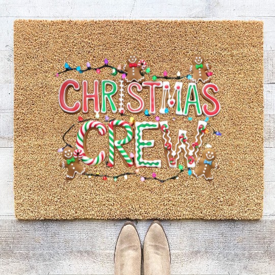 Gingerbread and Candy Christmas Crew with Lights Coir Doormats