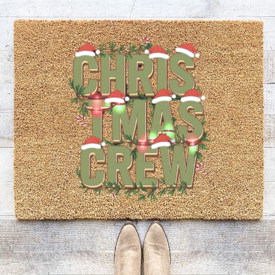 Christmas Crew with Santa Hats and Candy Canes Coir Doormats