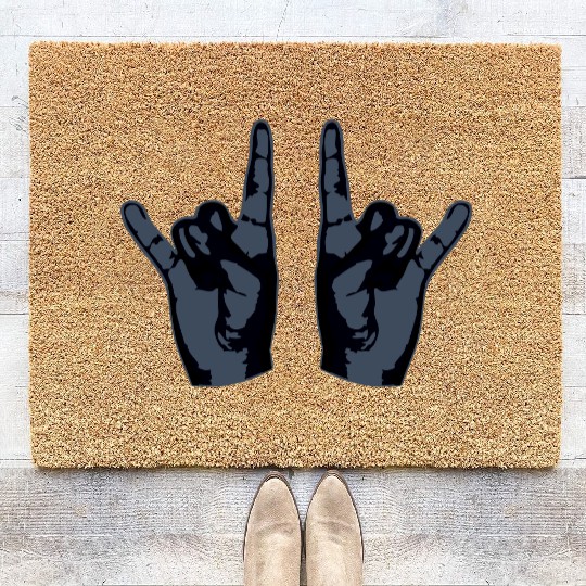 Heavy Metal Fun Hard Rock Music Horns Hand Gesture Coir Doormats