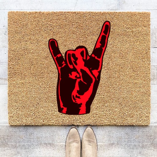 Heavy Metal Fun Hard Rock Music Horns Hand Gesture Coir Doormats