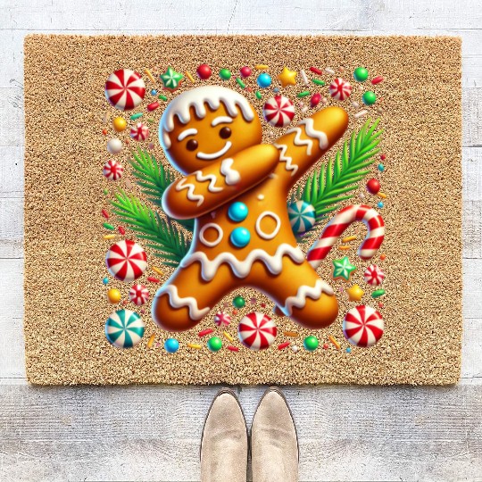 Dabbing Gingerbread Cookie Christmas Fun Coir Doormats
