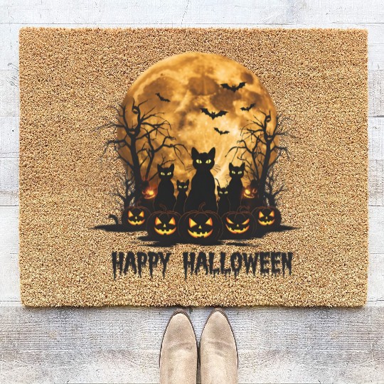 Midnight Cats: Spooky Halloween Night Coir Doormats