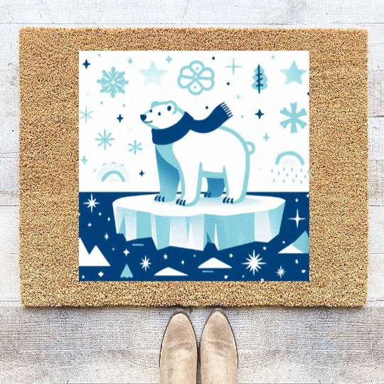 Polar Bear in Winter Wonderland Coir Doormats