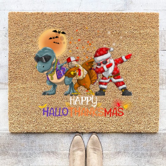 Dabbing Dinosaur Turkey Santa Claus Hallothanksmas Coir Doormats