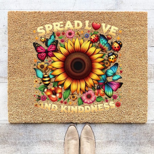 Spread Love & Kindness Sunflower Design Coir Doormats