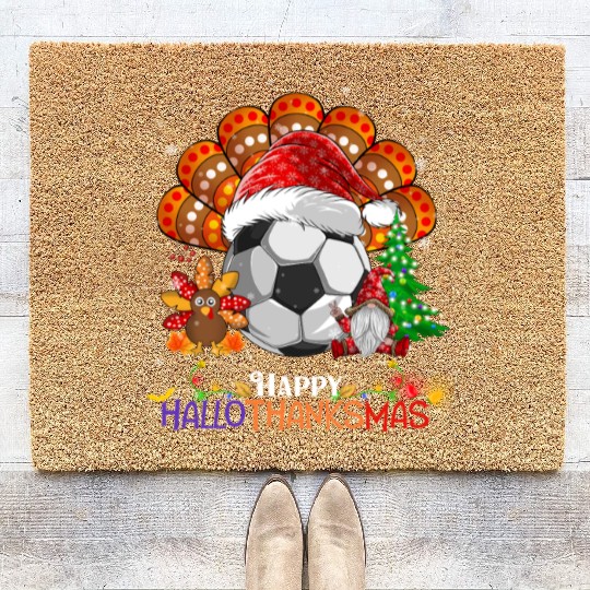 Soccer Turkey Gnome Happy Hallothanksmas Coir Doormats