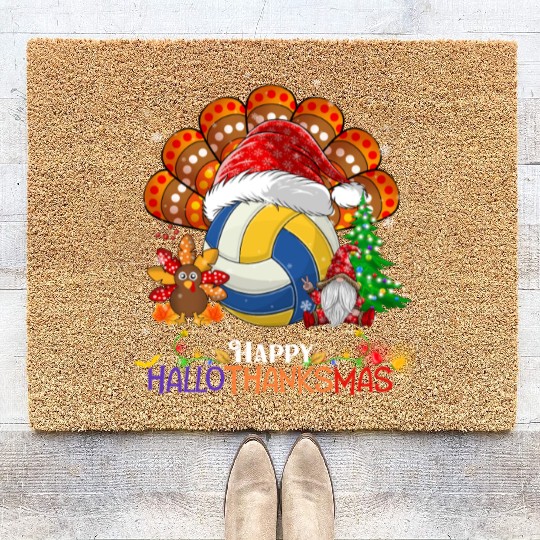 Volleyball Turkey Gnome Happy Hallothanksmas Coir Doormats