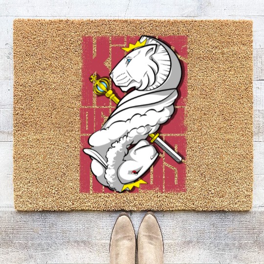 Lion King and the Holy Lamb Christian Art Coir Doormats