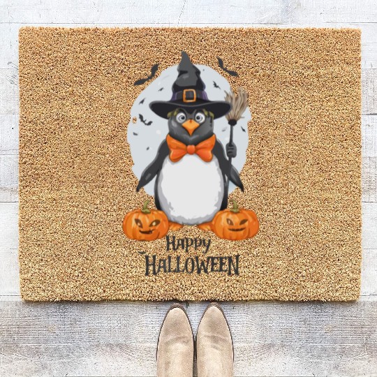 Happy Halloween Penguin, funny penguin Coir Doormats