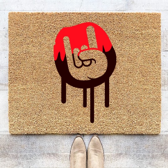 Heavy metal graffiti drop horn finger hand gesture Coir Doormats