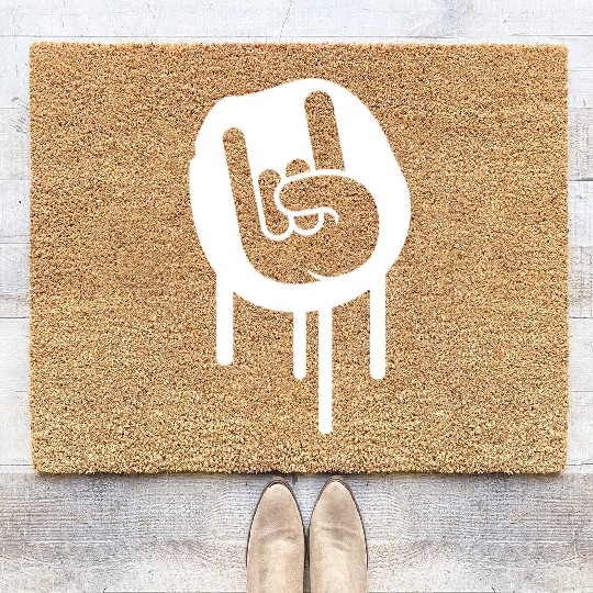 Heavy metal graffiti drop horn finger hand gesture Coir Doormats