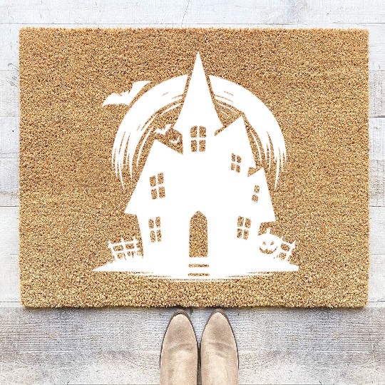 Bat Full Moon Haunted House Halloween Tattoo Coir Doormats