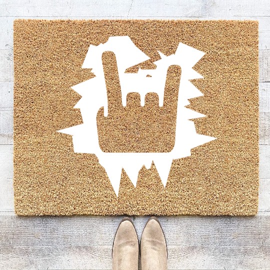 Heavy Metal Fun Hard Rock Music Horns Hand Gesture Coir Doormats