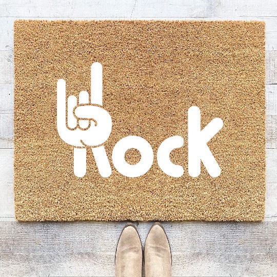 Heavy Metal Fun Hard Rock Music Horns Hand Gesture Coir Doormats