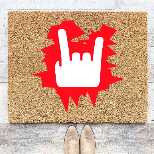 Heavy Metal Fun Hard Rock Music Horns Hand Gesture Coir Doormats