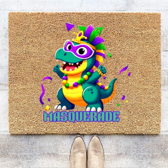 A Cartoon Dinosaur Dressed Up for A Festive Event Coir Doormats
