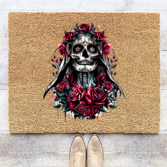 la Santa Muerte Saint Death Mexican Folklore skull Coir Doormats