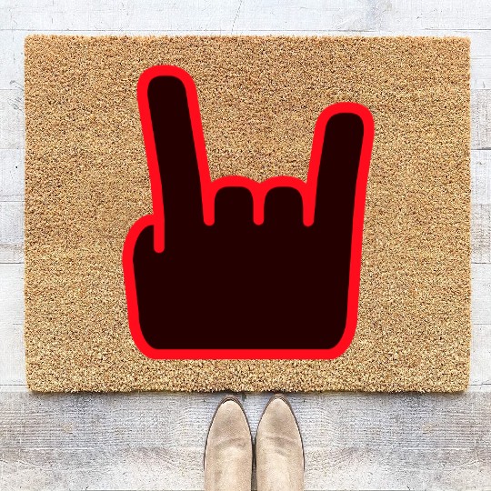 Heavy Metal Fun Hard Rock Music Horns Hand Gesture Coir Doormats