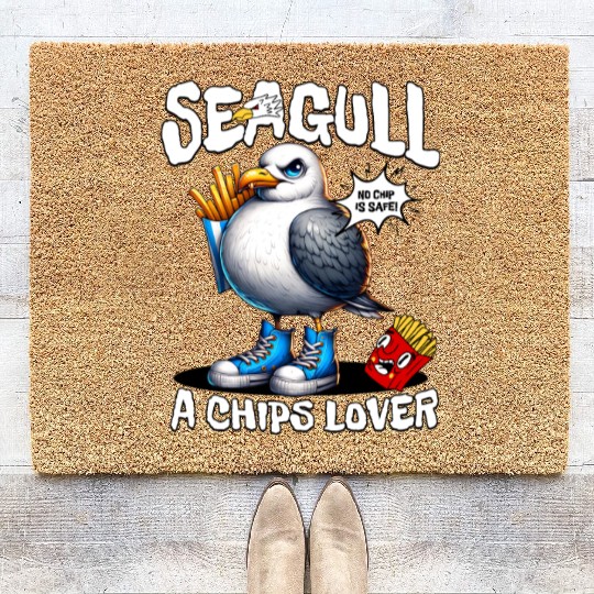 Seagull The Potato Chips Lover Funny Sea Bird Coir Doormats