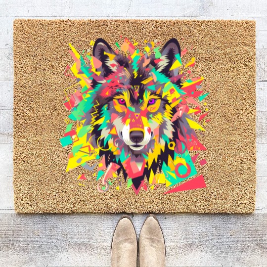 Majestic Pop Art Alpha Wolf - Vibrant Warm Coir Doormats
