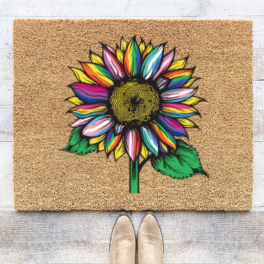 LGBTQ sunflower rainbow flags Diversity Human Righ Coir Doormats
