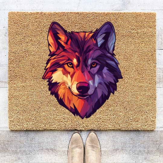 Floral Wolf Vintage Flowers Wolf Face for Wolves Coir Doormats