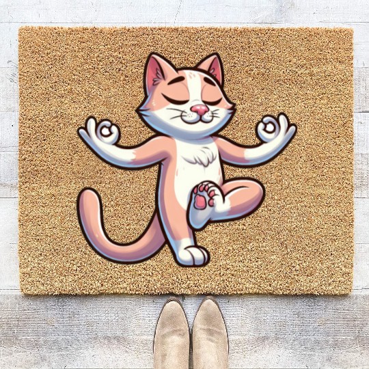 Cat Yoga Meditation Meditating Balancing Training Coir Doormats