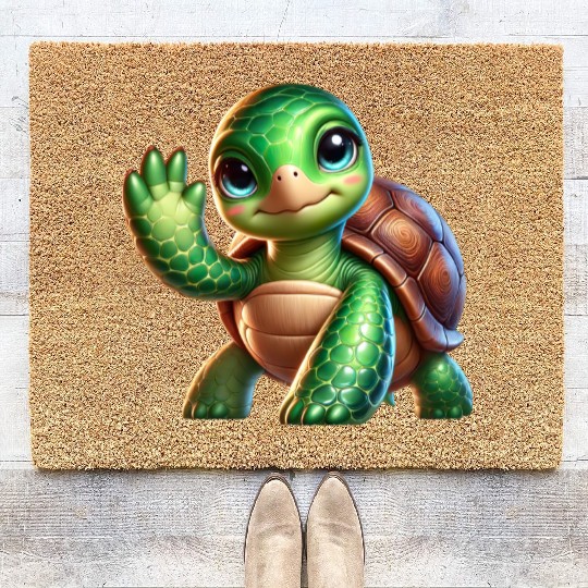 Adorable Waving Turtle Coir Doormats