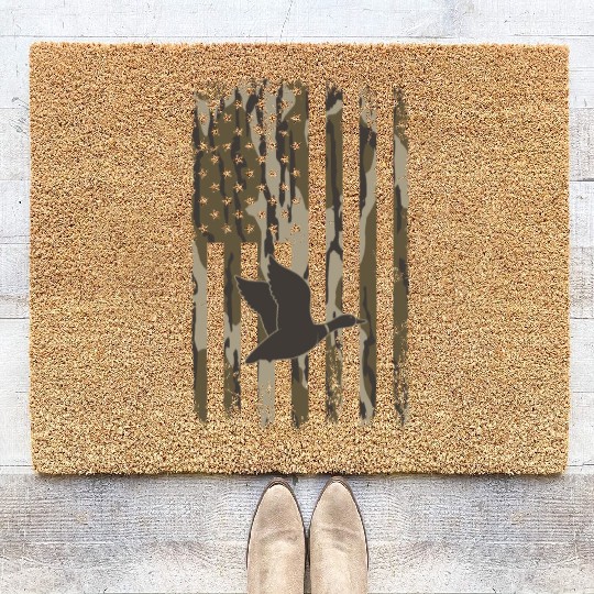Bottomland Camo Duck Hunting American Flag USA Coir Doormats