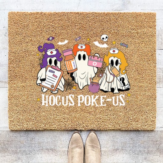 Hocus Poke-Us Funny Ghost Vintage Halloween Movie Coir Doormats