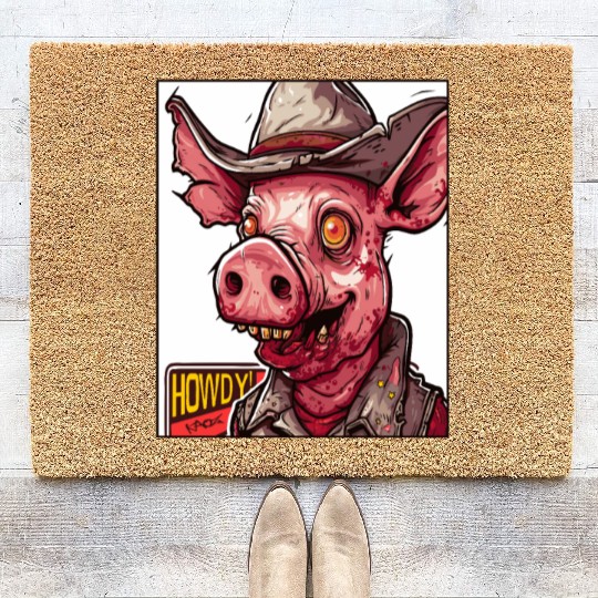 hillbilly redneck zombie cowboy pig Coir Doormats