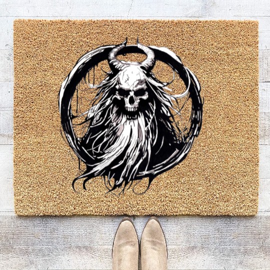 Dark Mythical Skull with Horns Design Coir Doormats