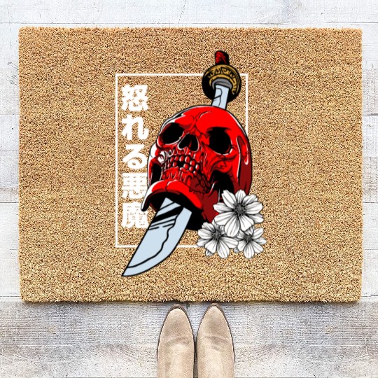 Japanese skull Demon Vaporwave Harajuku Aesthetic Coir Doormats