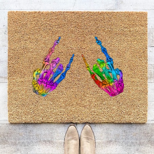 Rock On Rock Star Skeleton Hands LGBT Rainbow Coir Doormats