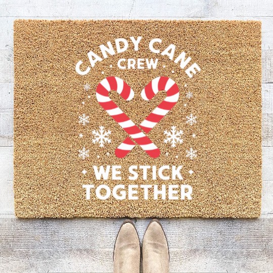 Christmas Candy Cane Heart We Stick Together Coir Doormats
