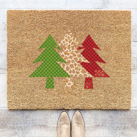 Buffalo Plaid Merry Christmas Tree Family Matching Coir Doormats