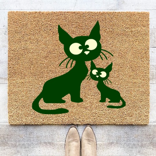 Crazy cat mom dad kitten child kitten family team Coir Doormats