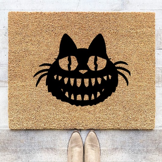 Funny Crazy Monster Cat Halloween Horror Teeth Fun Coir Doormats