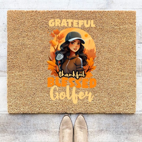 Thanksgiving Golf Thankful Blessed Golfer Coir Doormats