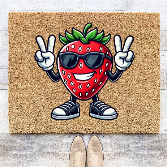 Sweet Strawberry Cartoon Peace Fruit Fruity Coir Doormats