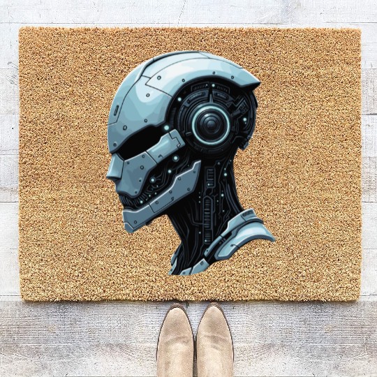 Cybernetic Futuristic Robot Head Coir Doormats