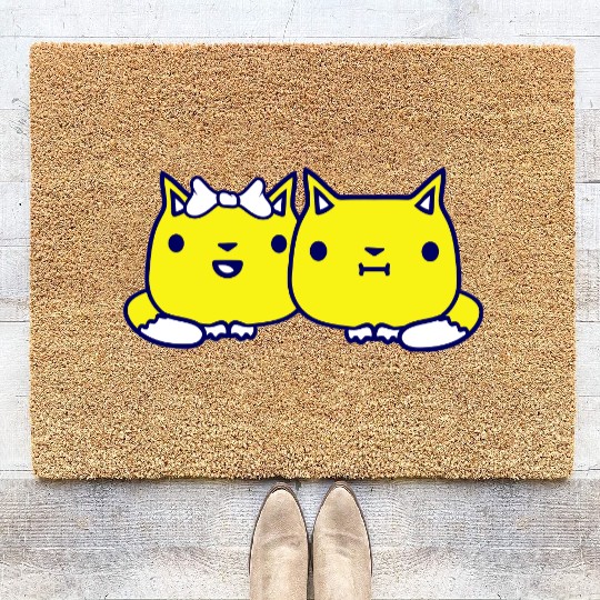 Two Romantic Cats In Love 2 Friends Couple Team Coir Doormats